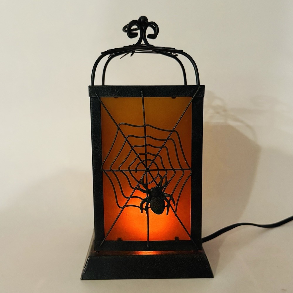Vintage Ting Shen Halloween Spider Web Hanging Lantern Lamp‎ w/Flickering Bulb